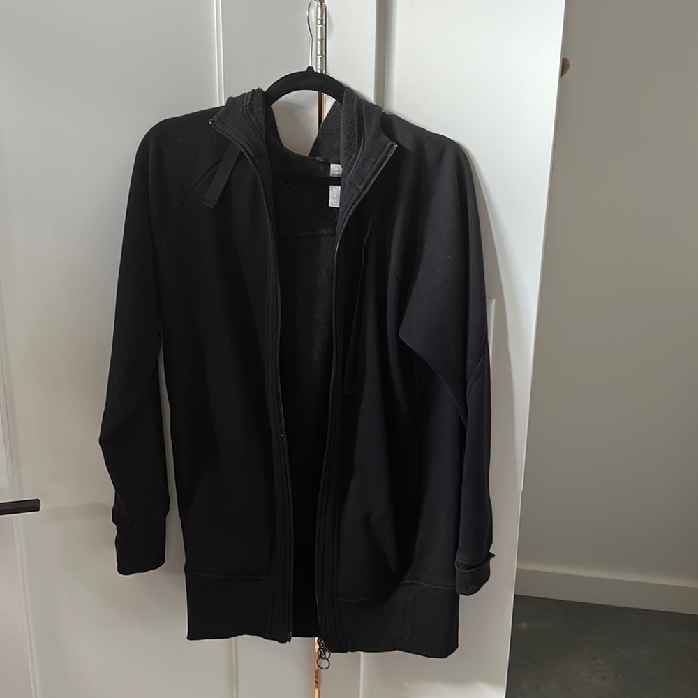 Athleta Womens Hoodie Sweatshirt Full Zip Long Sleeve Fleece Lined Black Small